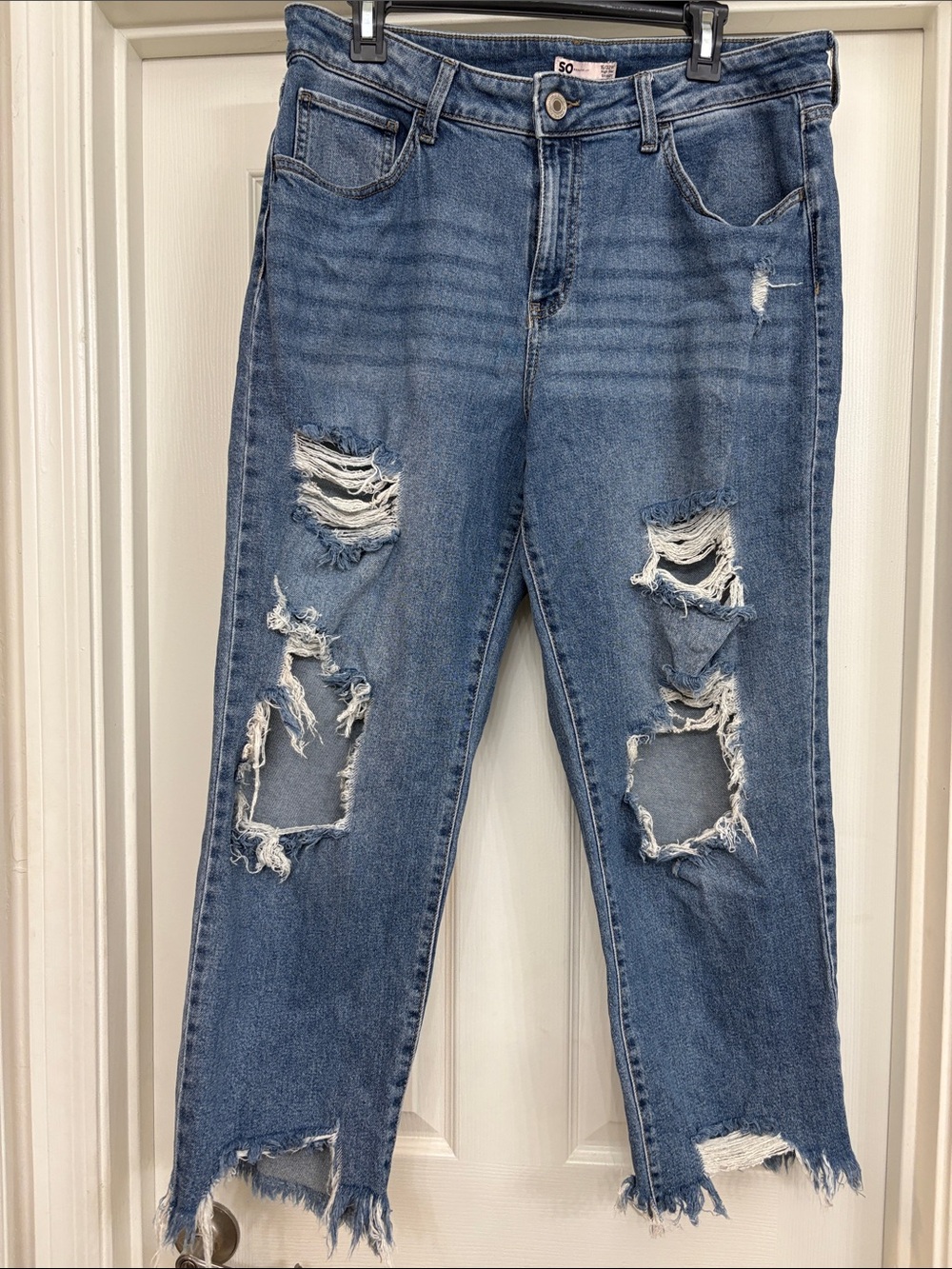 SO Distressed Boyfriend Jeans - Medium Blue